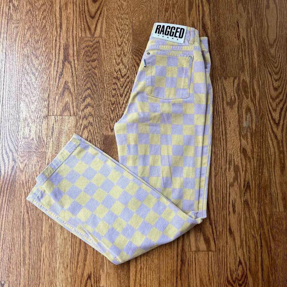 The Ragged Priest Yellow and Purple Checkered Jeans